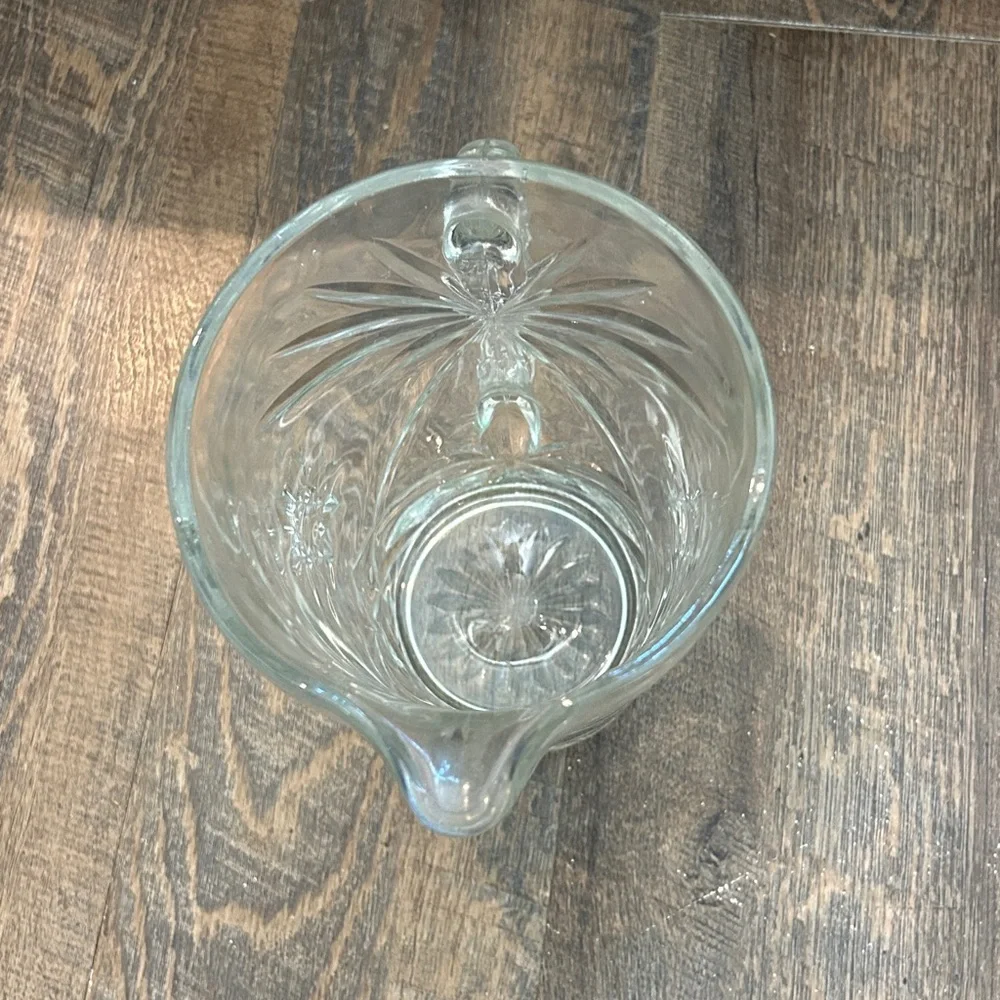 Vintage Anchor Hocking Prescut 54oz 8 Inch‎ Glass Pitcher Hob Stars Palm Trees